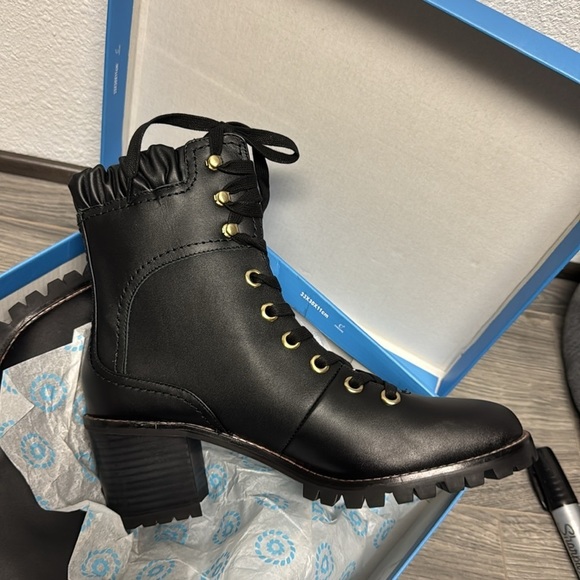 JACK ROGERS Womens Black Gathered Harper Toe Block Heel Leather Booties - Picture 5 of 9